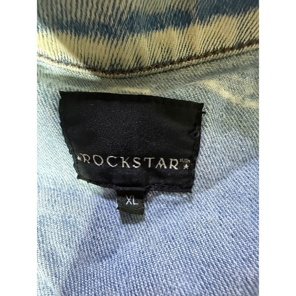 Rockstar Original Mens XL Distressed Graphic Grunge‎ Denim Vest Streetwear - Picture 2 of 5